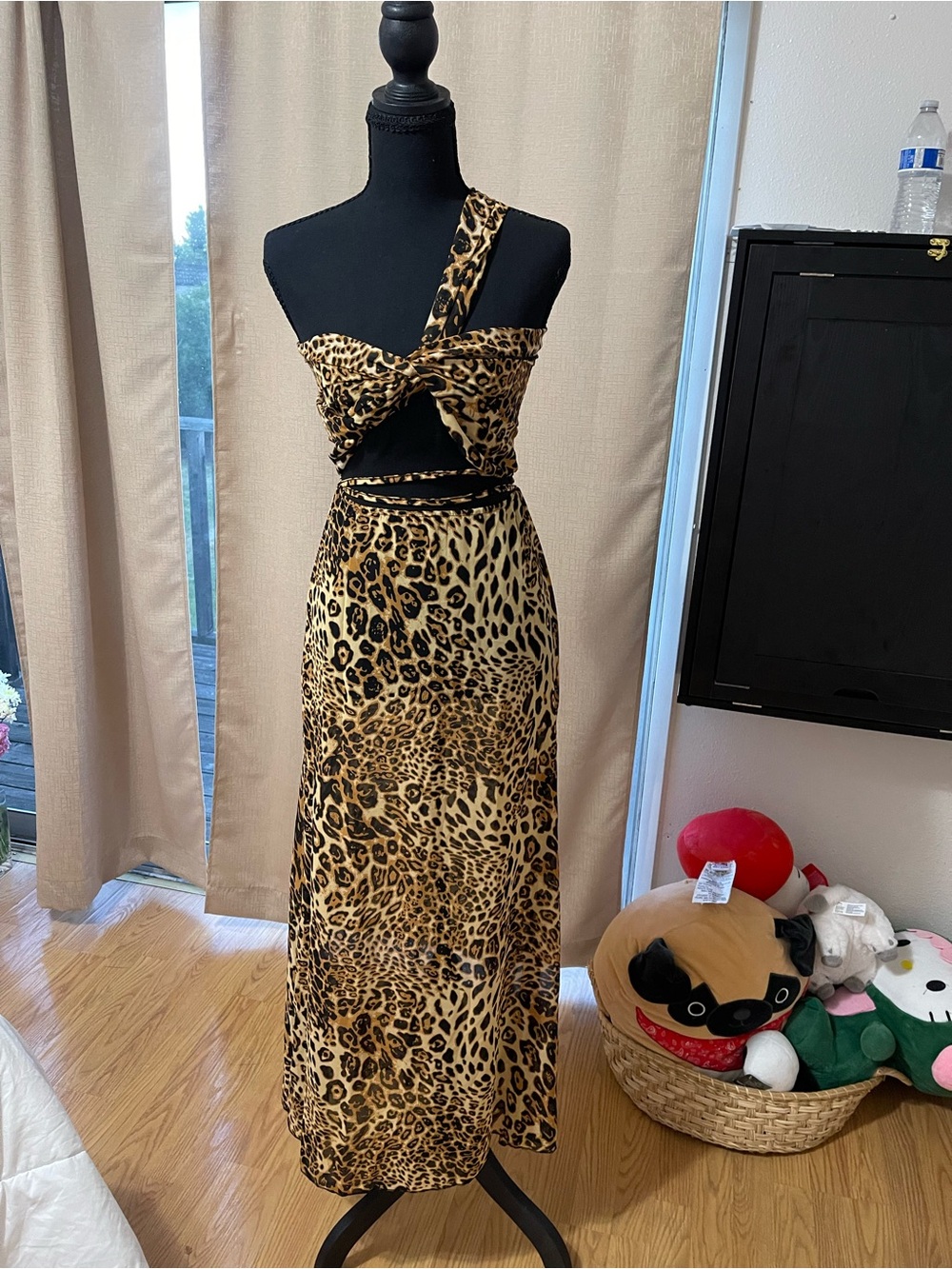 Leopard Print Two-Piece Asymmetrical Dress Set